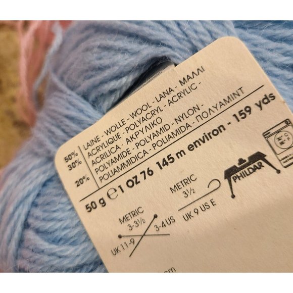 Phildar Top Soft 3 1/2  Wool Blend 10 Skeins 50 Gr Baby Blue Pink Yellow.  Red - Picture 5 of 9
